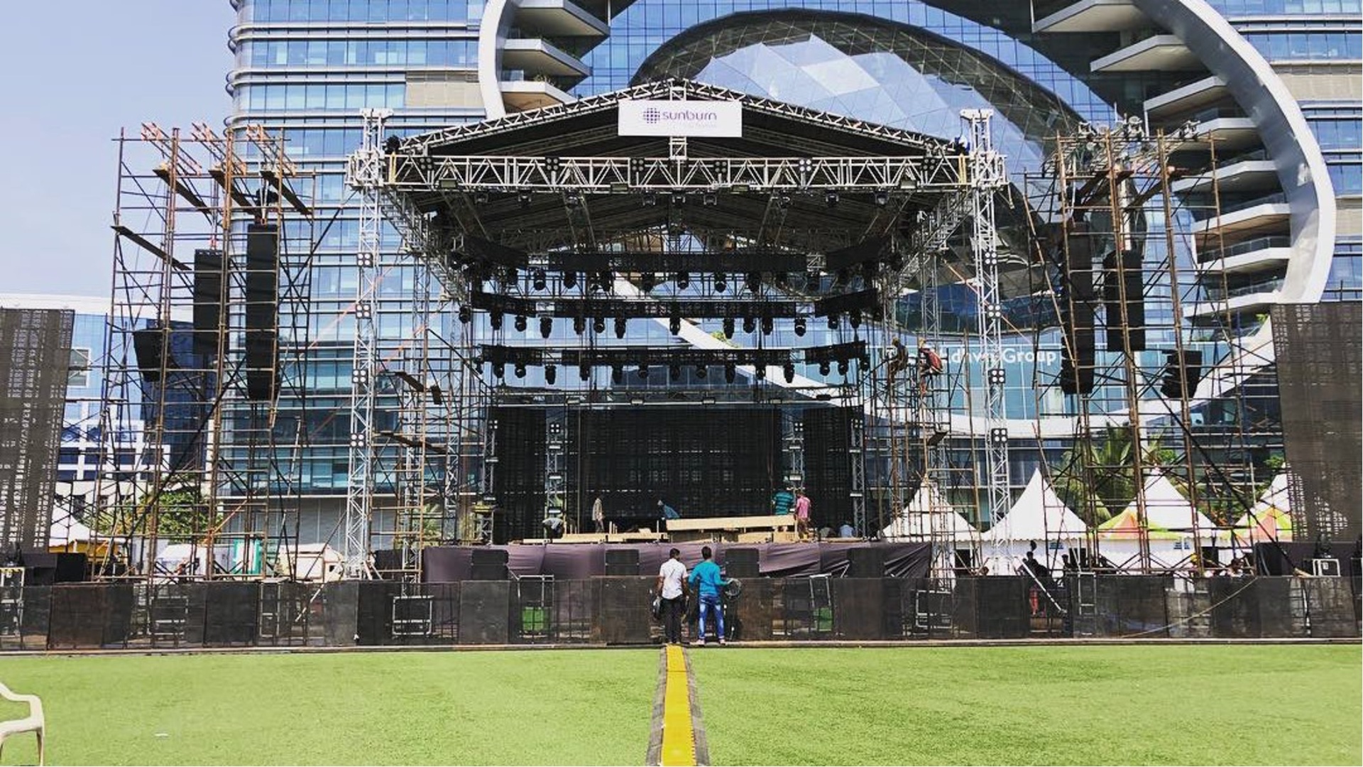 Sunburn city festival stage build in daylight